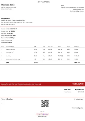 gst bill format in excel, word, pdf for automobile