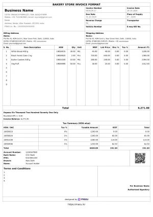 gst tax invoice format for bakery store