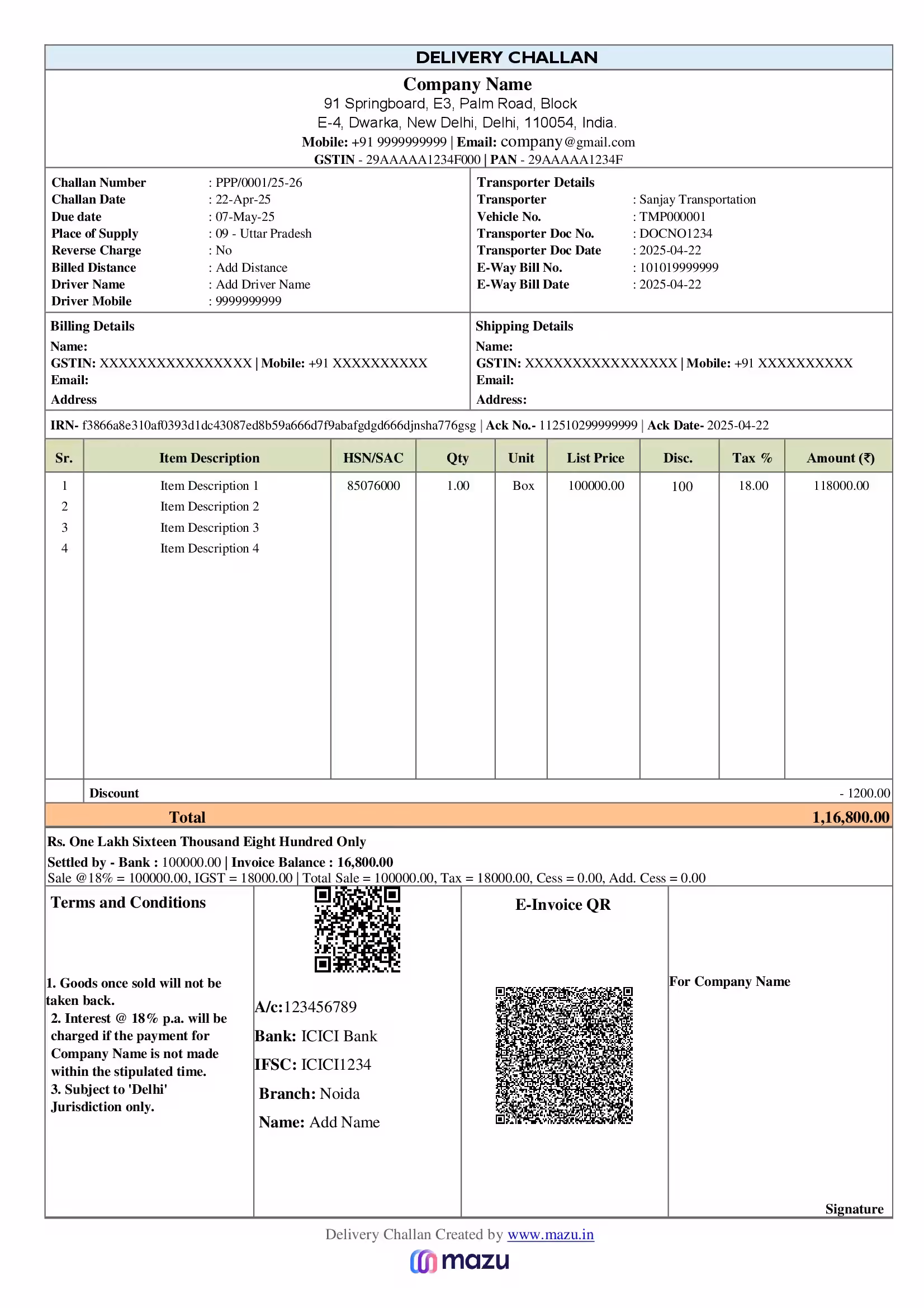 Delivery Challan Template 01