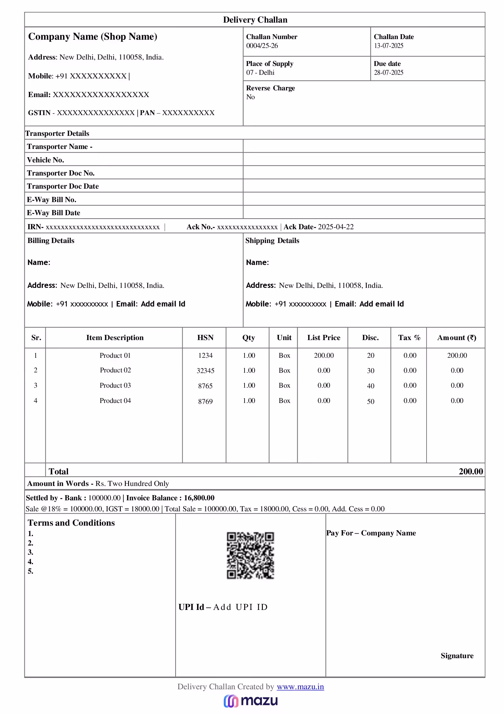 Delivery Challan Template 02