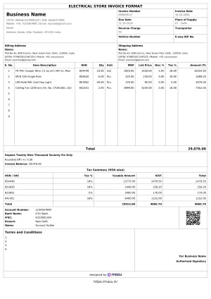 gst invoice format in excel for electrical store