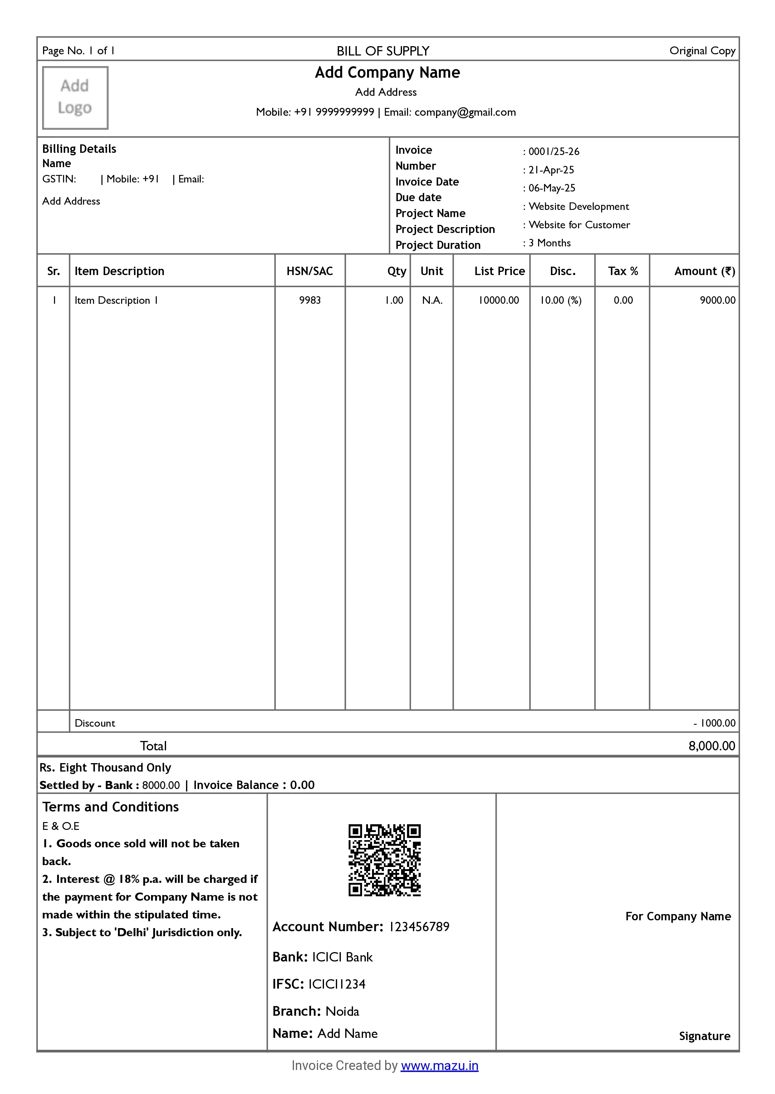 Freelancers Invoice Template