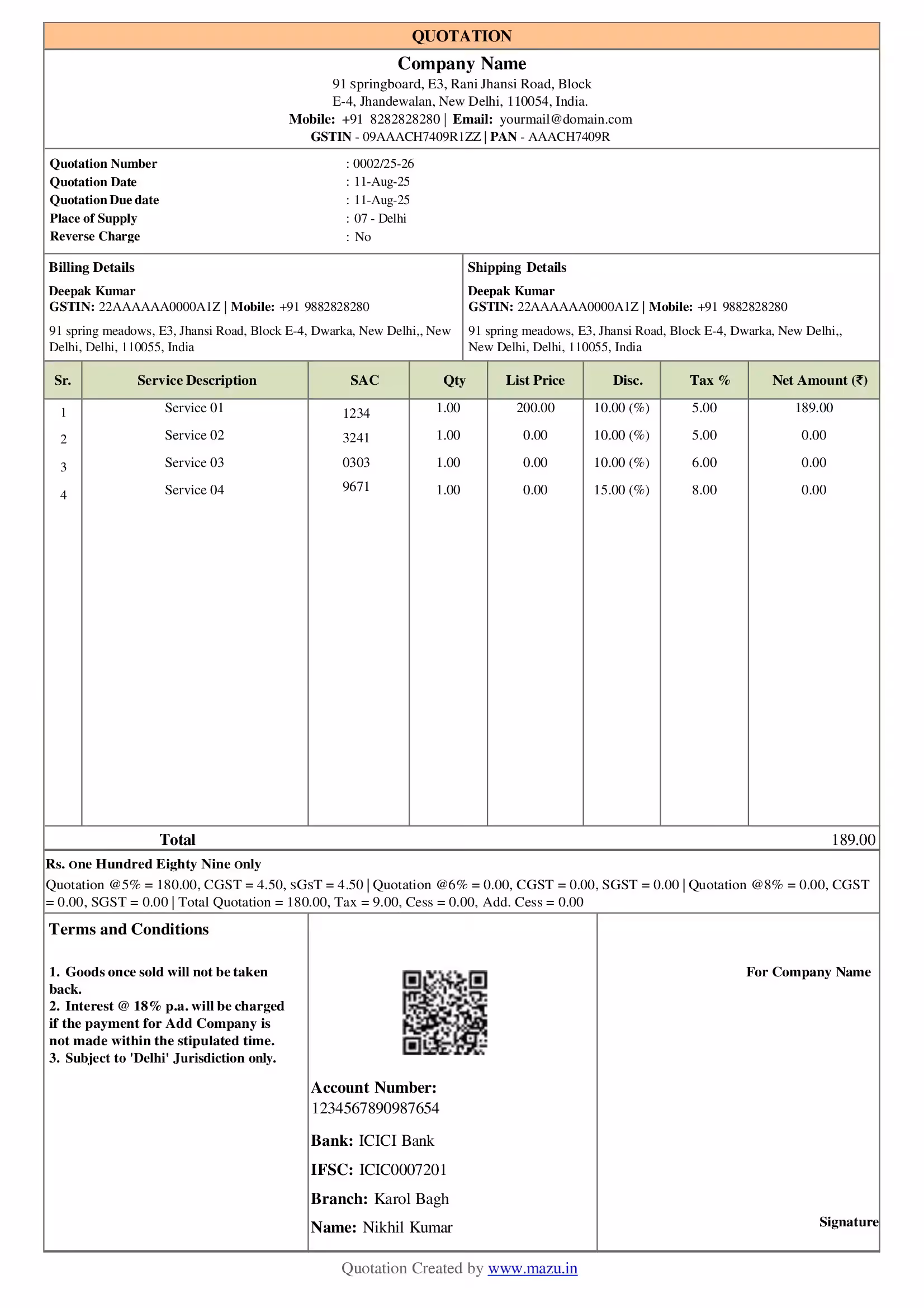 Freelancer Quotation Template