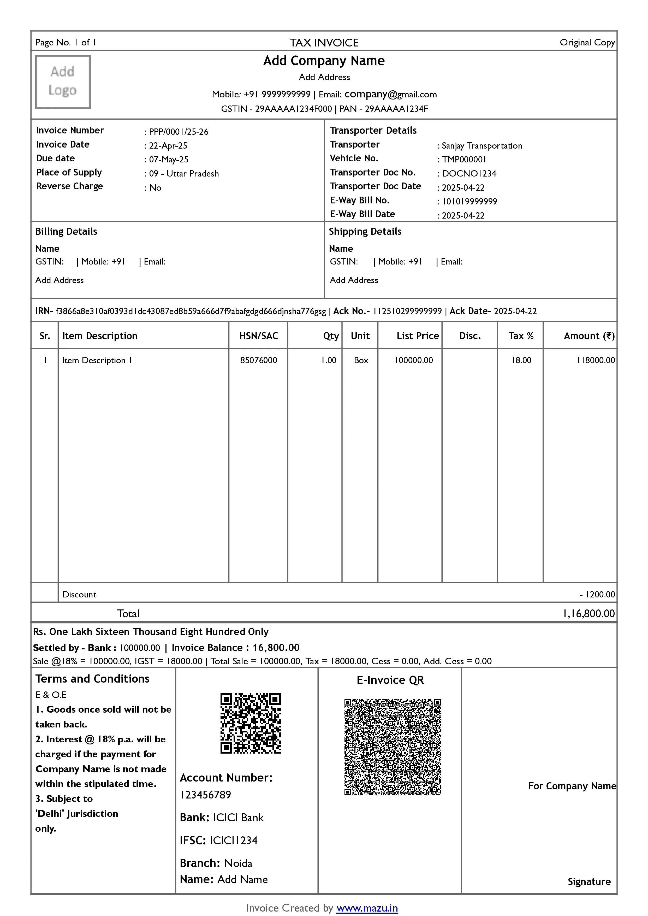 Furniture Invoice Template
