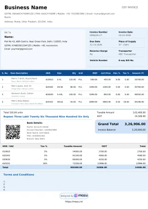 tax invoice format for garments