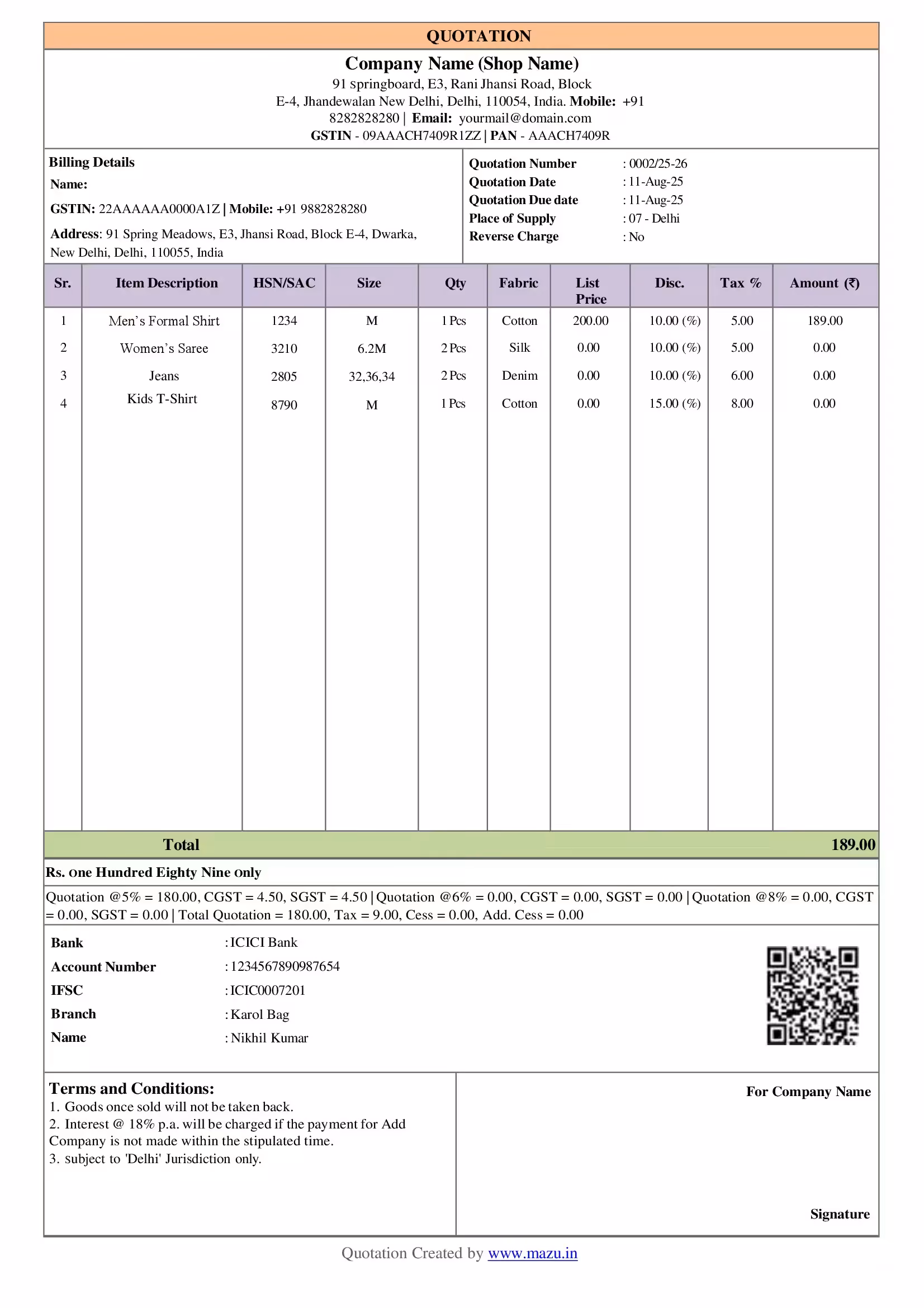 Textile & Garments Quotation Template