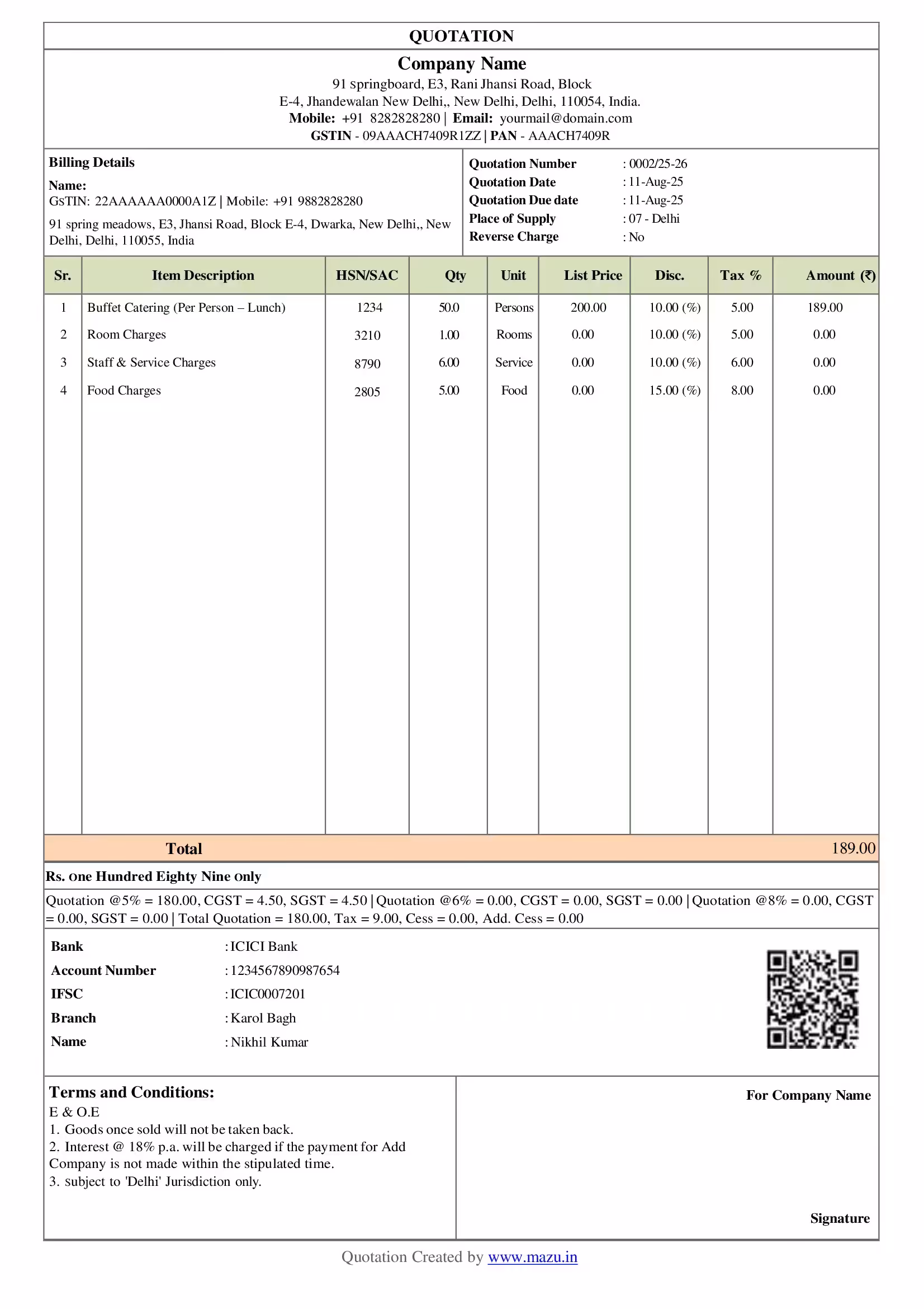 Hotels & Restaurants Quotation Template