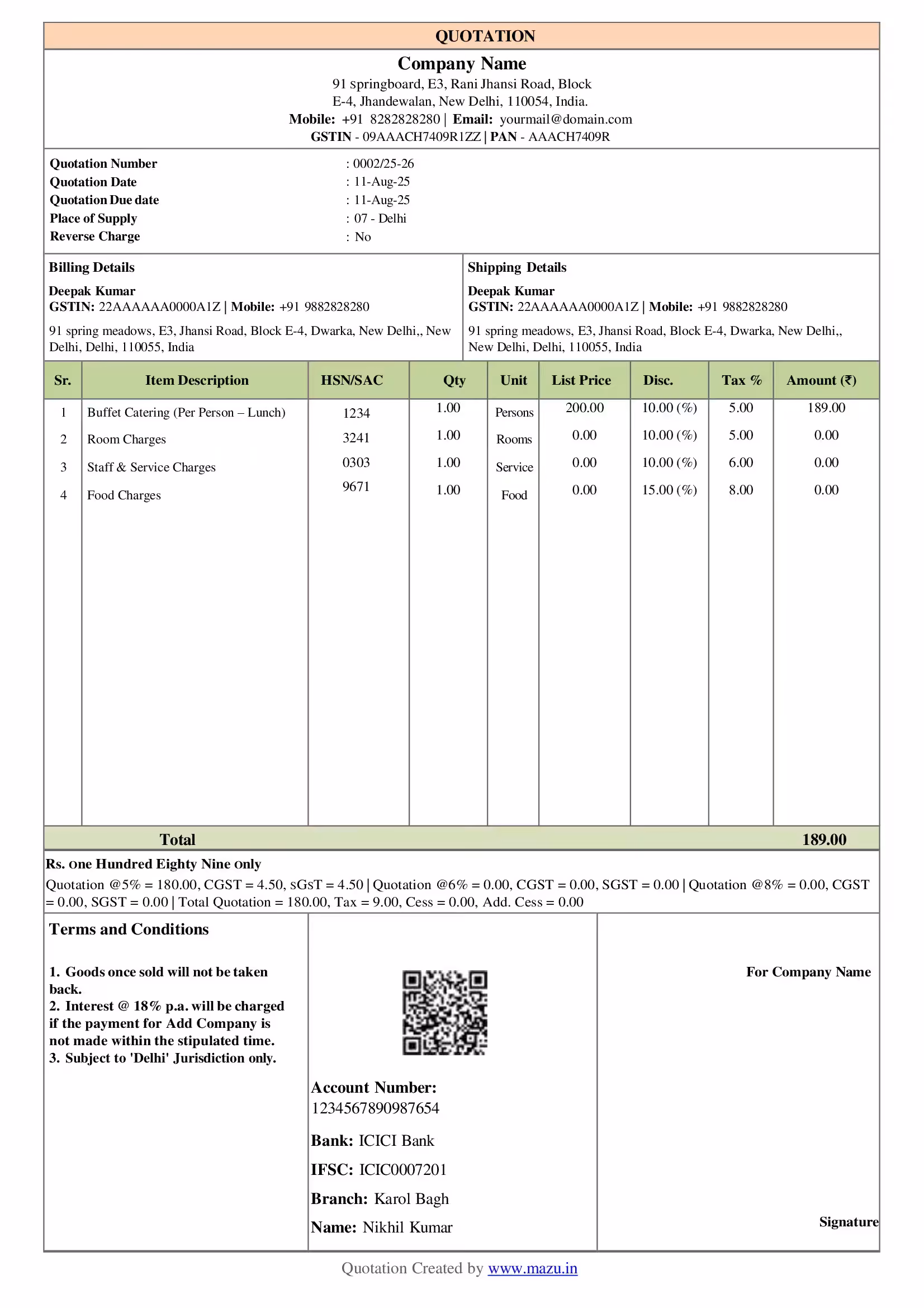Hotels & Restaurants Quotation Template
