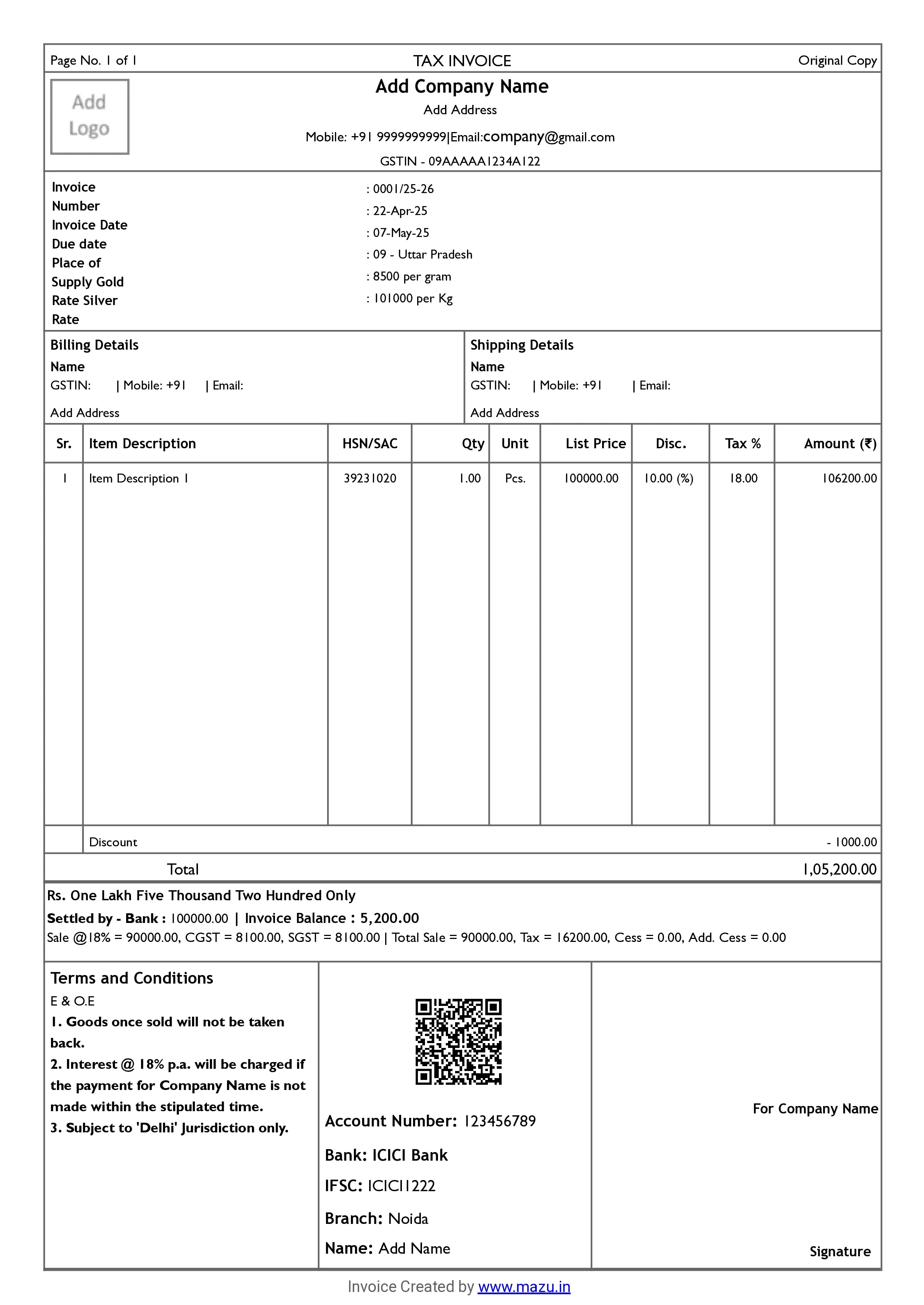 Jewellers Invoice Template
