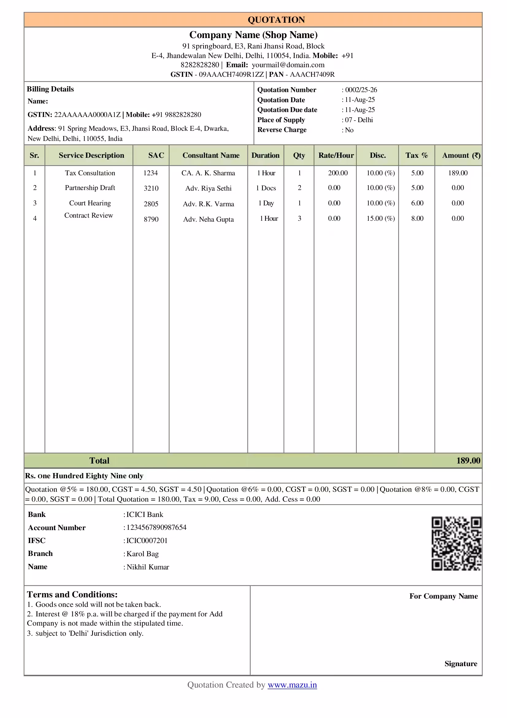 Legal Services Quotation Template