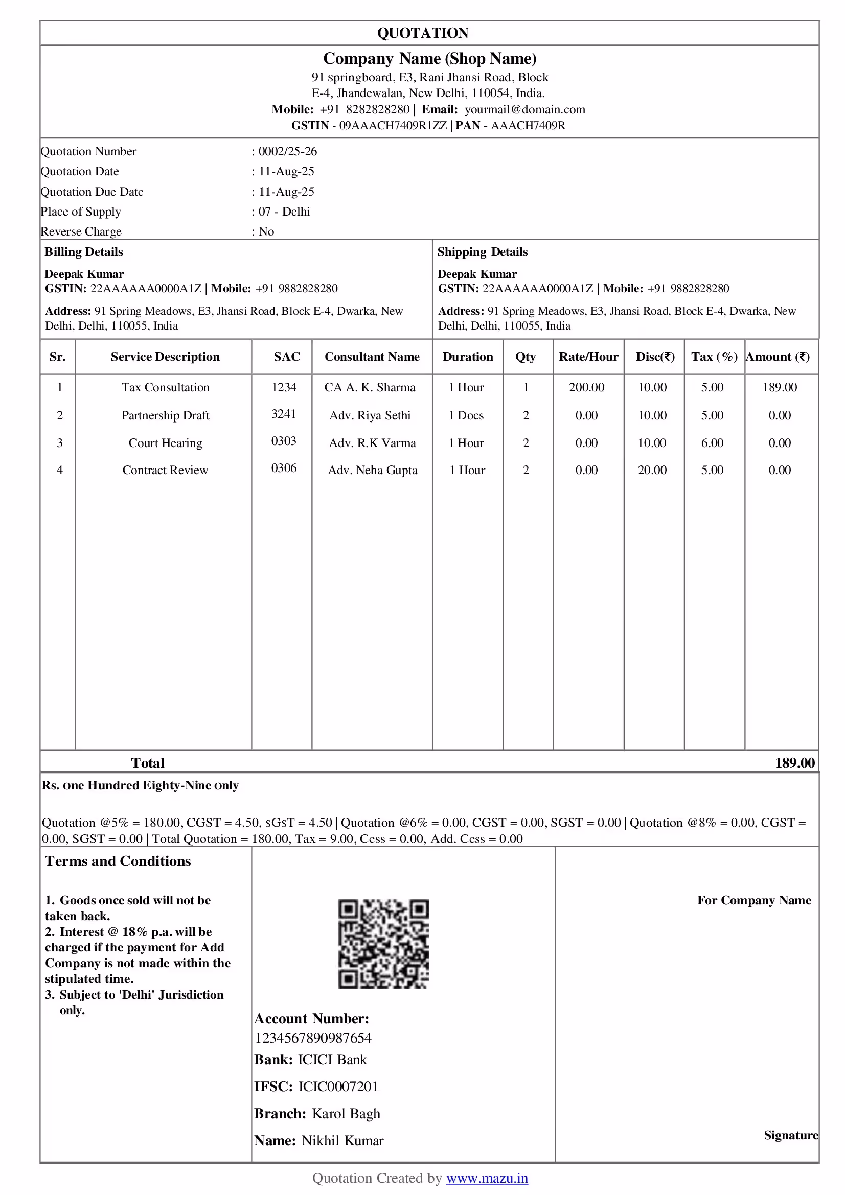 Legal Services Quotation Template