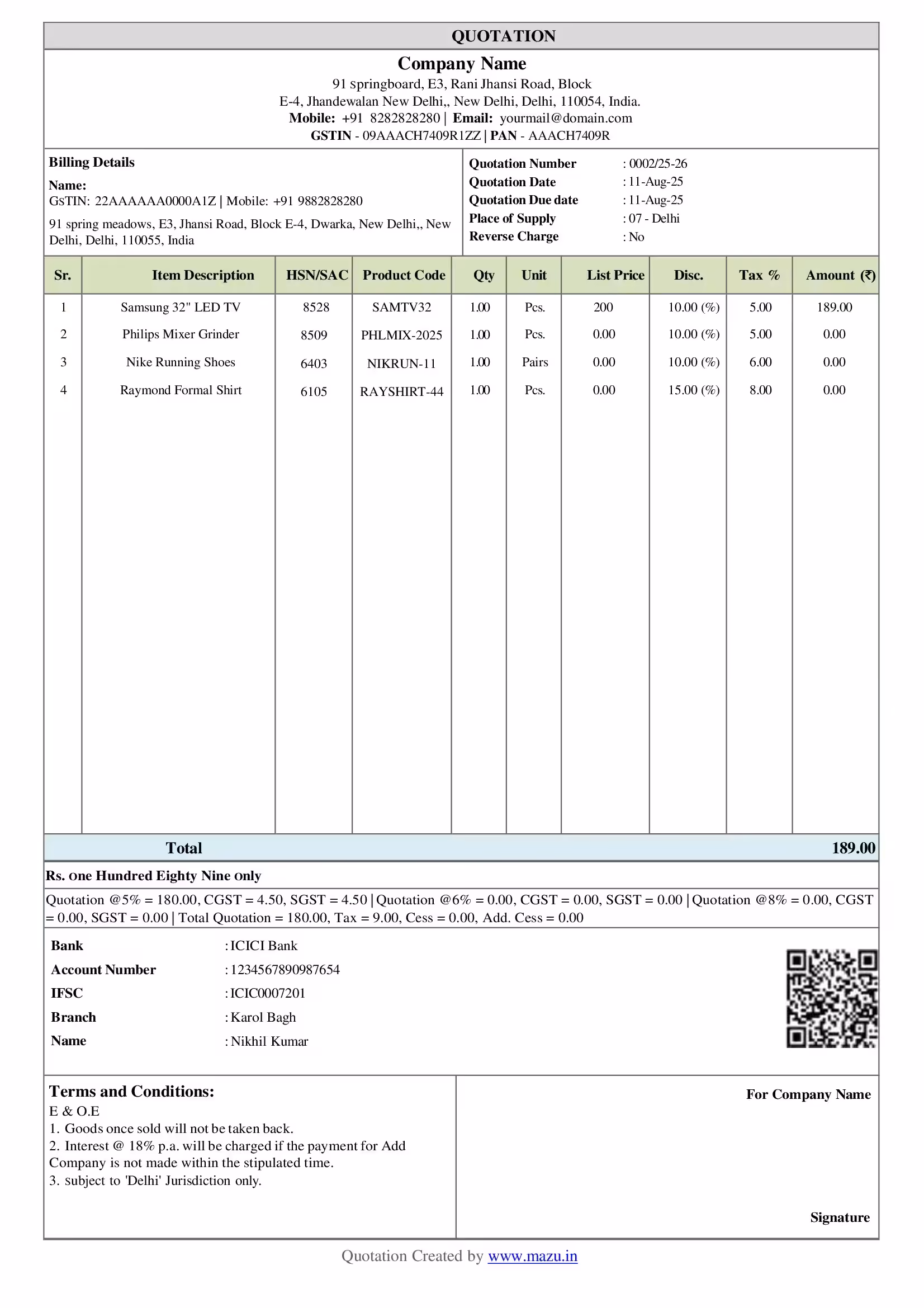 Retail Quotation Template