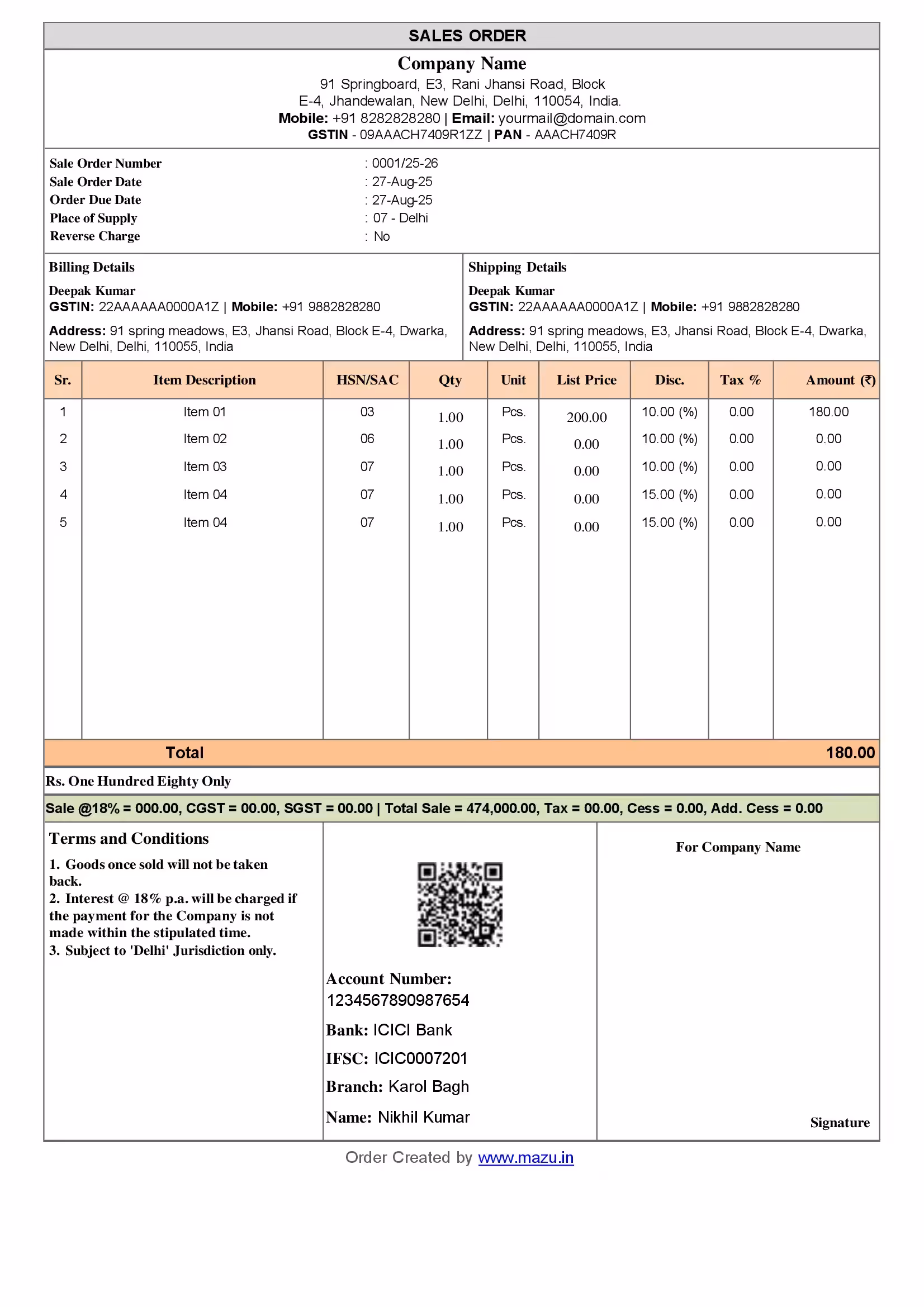 Sales Order format in Word, Excel & PDF
