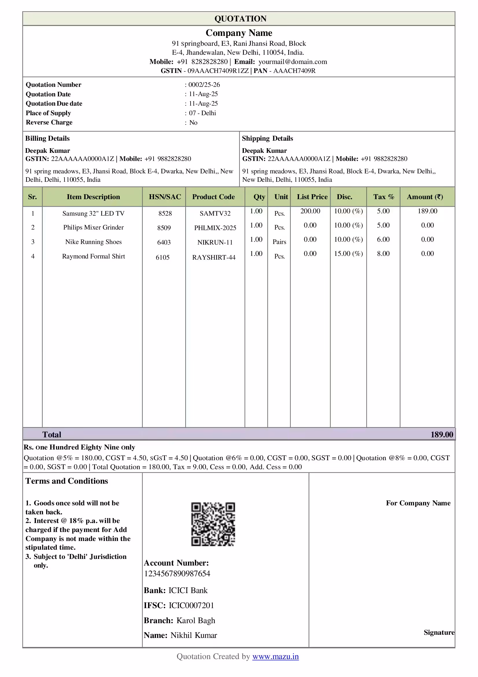Stationery Quotation Template