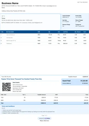 gst invoice format for stationery 