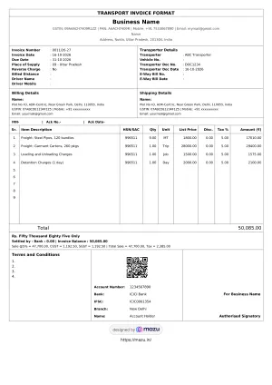 transport gst invoice format