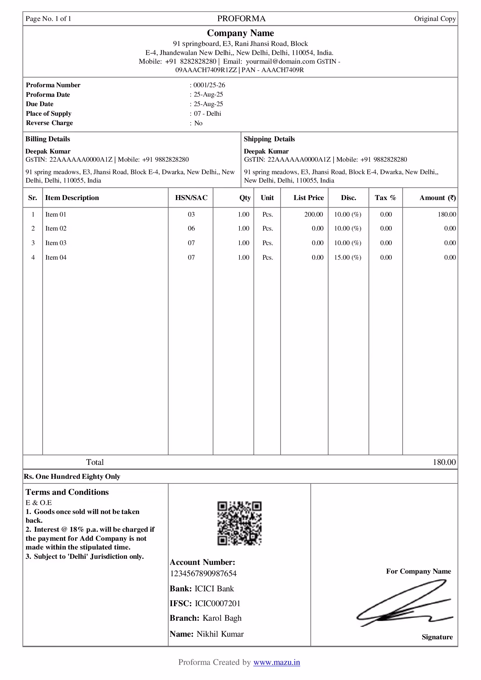 Proforma Invoice templates