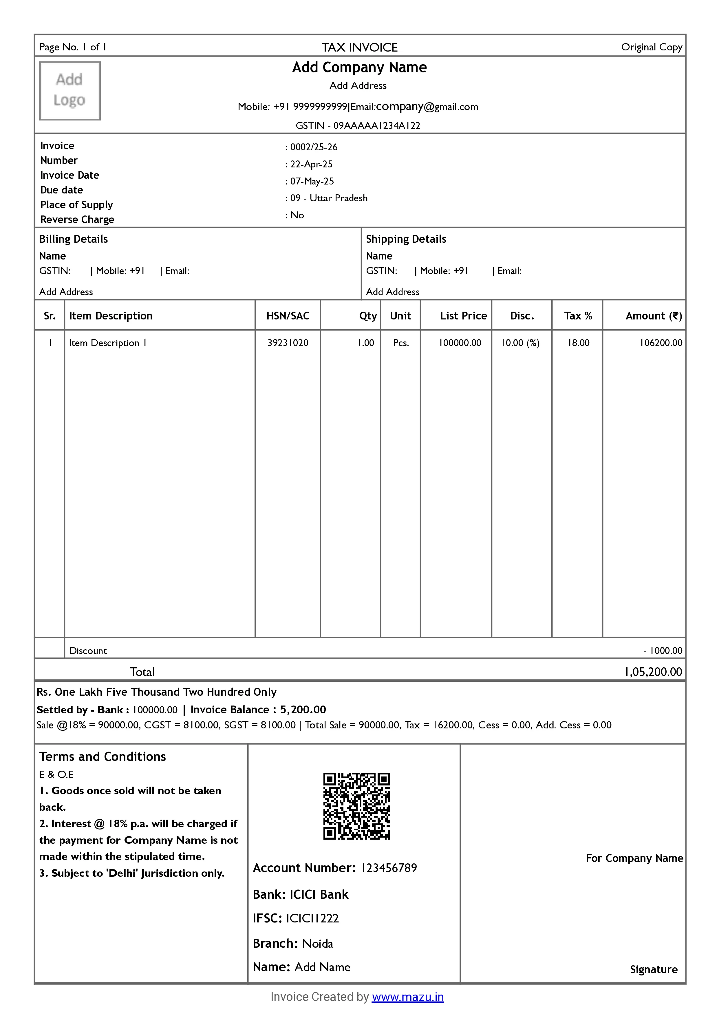 Retail Invoice Format download word, excel, pdf