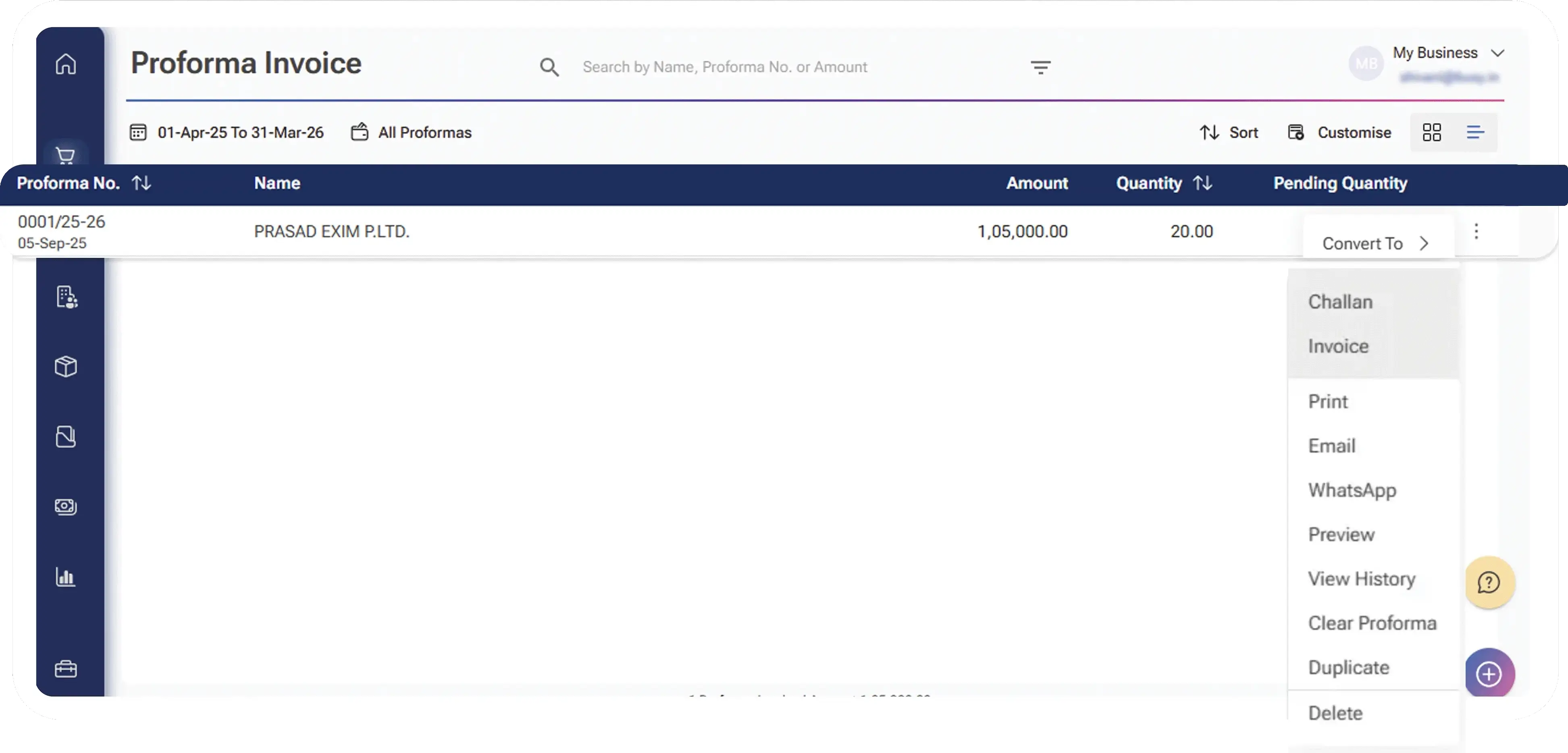convert pro forma invoice to sales order or final invoice