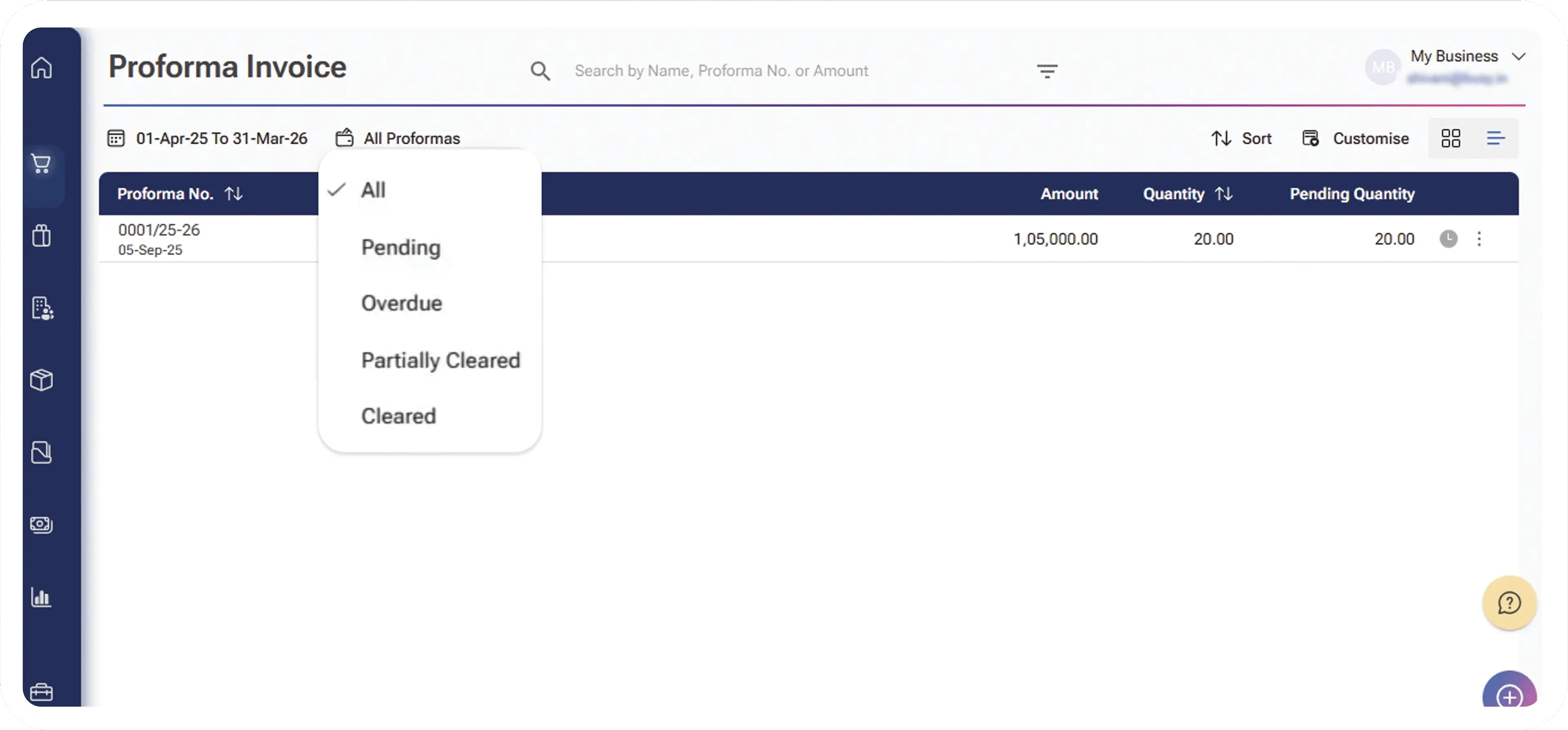 track pro forma status: pending, approved, converted