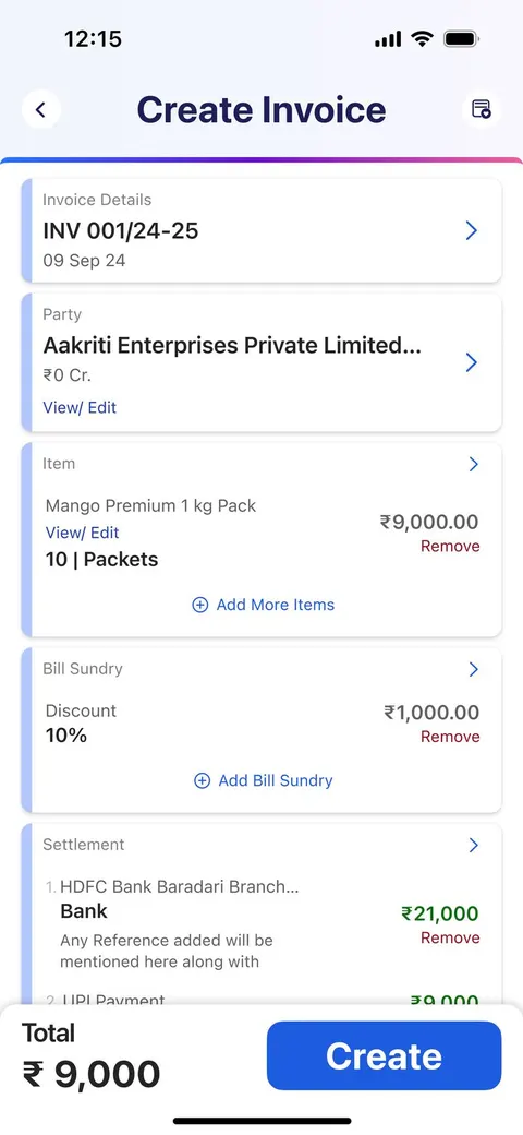 Create a GST invoice on mobile