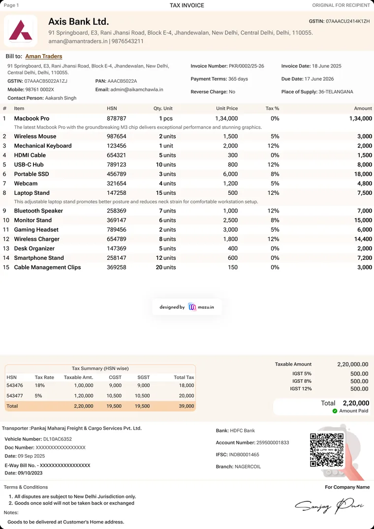 Classic GST invoice template