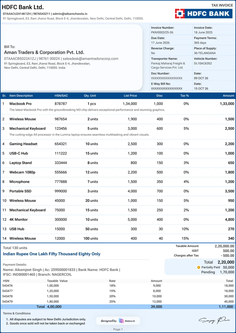 Corporate GST invoice template