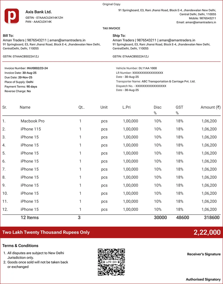 Detailed GST invoice template