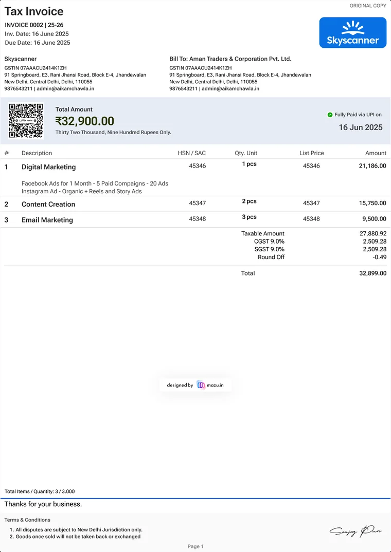 Minimal GST invoice template