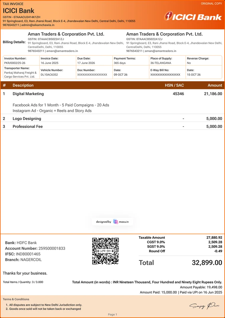 Service GST invoice template