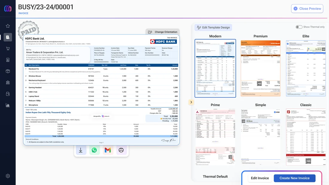mazu invoicing screen