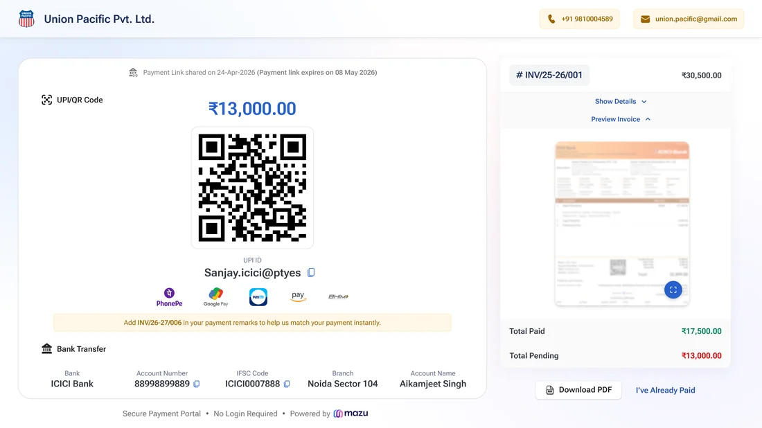 mazu payment reminders screen